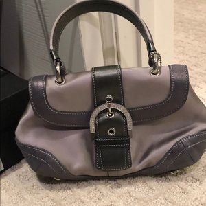 Grey satin evening bag
